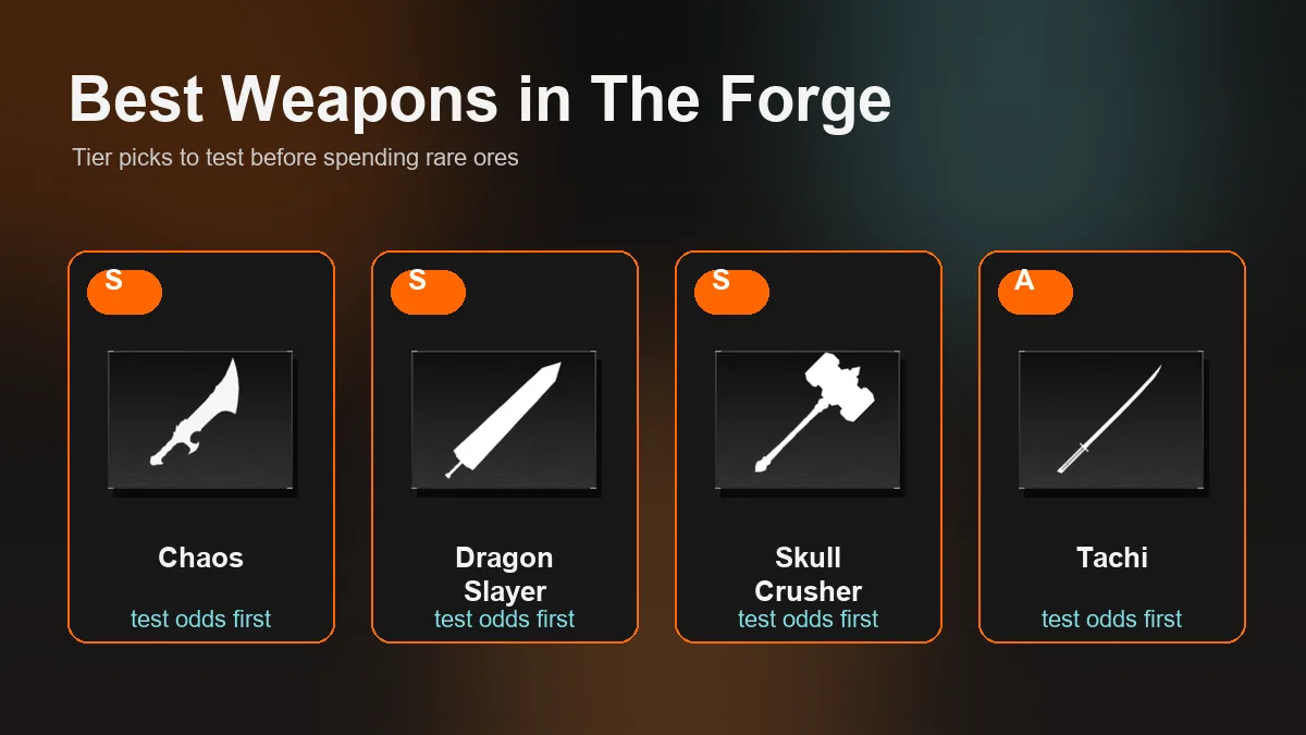 Guia de melhores armas de The Forge com ícones de armas principais