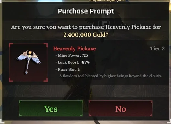 The Forge の Heavenly Pickaxe 購入情報を示すコミュニティ画像